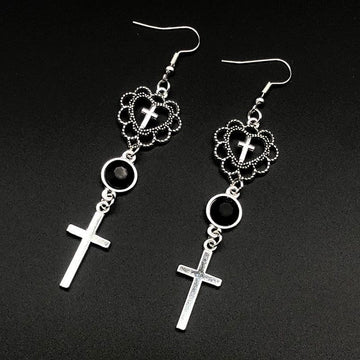 Aesthetic Style Hollow Heart Cross Pendant Earrings - Religion Fashion Art Fairy Grunge Religious Gift for Women - The Jewellery Supermarket